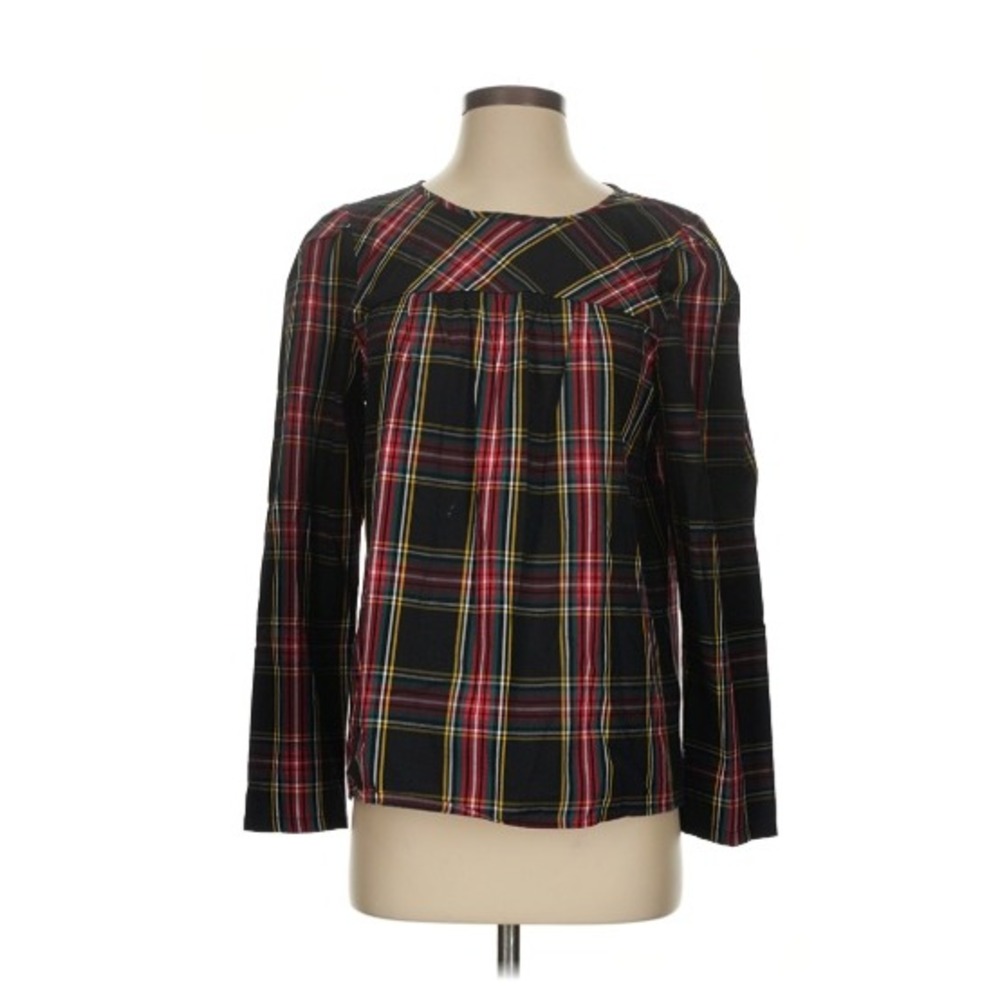 J.‎ Crew Black Stewart Tartan Plaid Top Women's Small Organic Cotton Blend